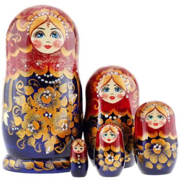 Матрешка 5 мест большая - золотой букет бордовый платок