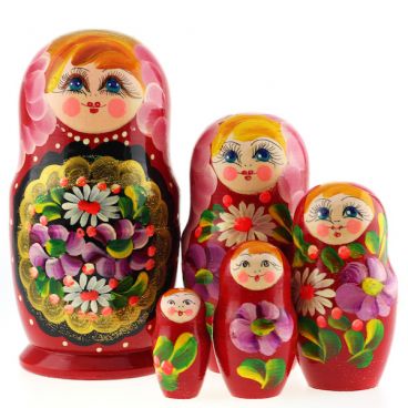 Матрешка 5 мест большая - золотой медальон-красная