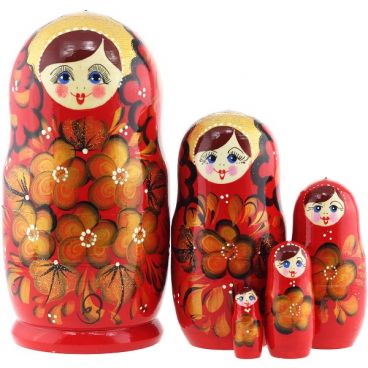 Матрёшка 5 мест большая - золотые цветы