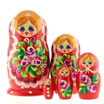 Матрёшка 5 мест кружева красная
