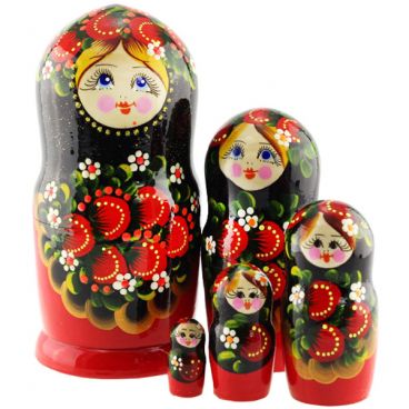 Матрешка 5 мест большая - черно-красная ягоды