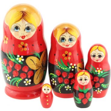 Матрешка деревянная авторская 5 мест 10,5 см маленькая  Рябинка / сувенир
