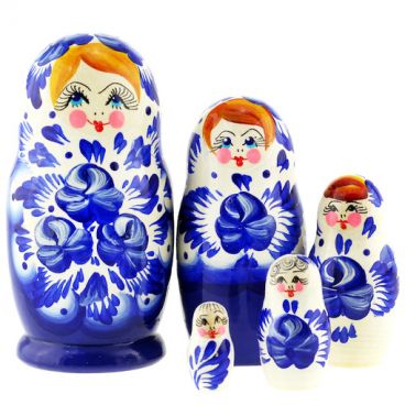 Матрешка 5 мест сувенирка Гжель