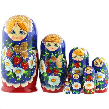 Матрешка 7 мест сине-красная ягоды в ромашках