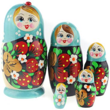 Матрешка 5 мест бирюзовый платок ягоды