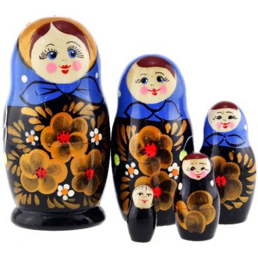 Матрешка 5 мест маленькая - синий платок