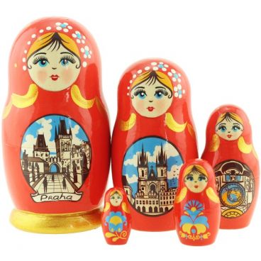 Матрешка Прага 5 мест красная
