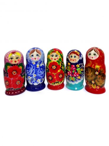 Матрёшка 5 мест маленькая - сувенирка ассорти (самый простой рисунок)