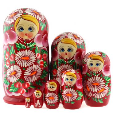 Матрешка 7 мест прямая - красная в ромашках