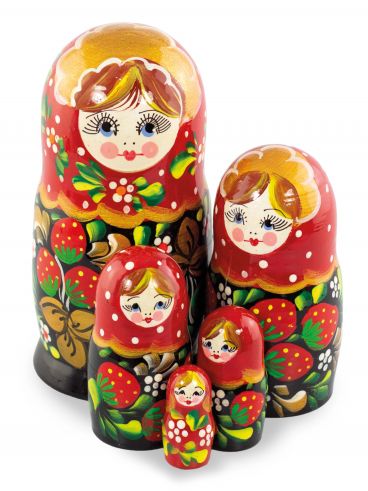 Матрёшка 5 мест средняя - светловолосая-красный платок - ягоды