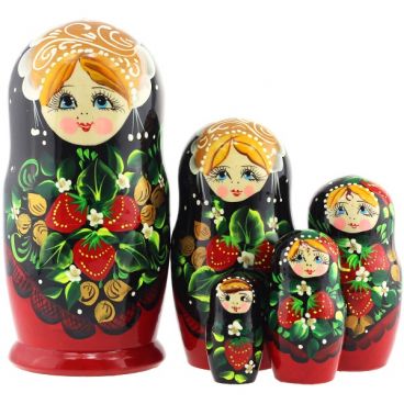 Матрёшка 5 мест черная шаль красная с ягодами