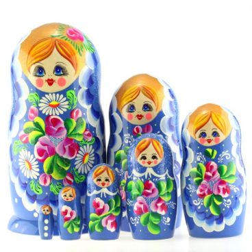Матрёшка 7 мест кружева букет цветов синяя