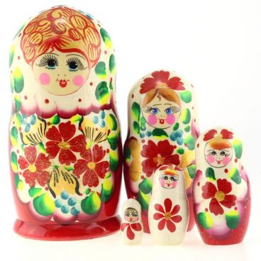 Матрёшка 5 мест белый сарафан красная