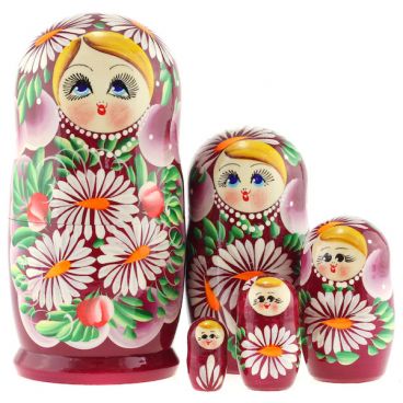 Матрешка 5 мест голубоглазая-ромашки бордовая