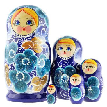 Матрешка 5 мест средняя - голубоглазая- синяя