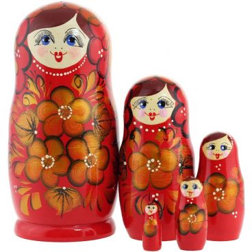 Матрёшка 5 мест средняя - золотые цветы