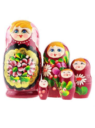Матрешка 5 мест средняя - золтой медальон-бордовая