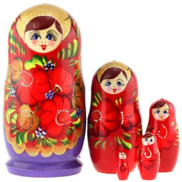 Матрешка 5 мест средняя - красный сарафан цветы