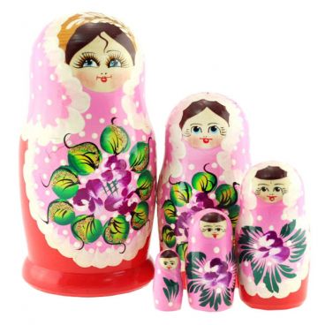 Матрёшка 5 мест средняя - платье в горошек розовая