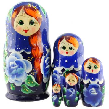 Матрешка 5 мест средняя - рыжая коса синяя