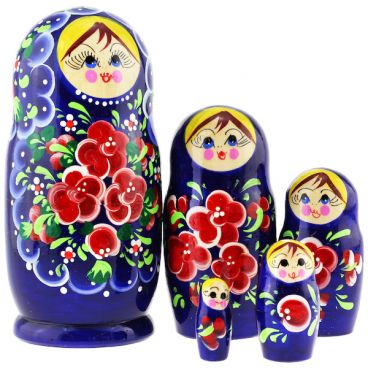 Матрёшка 5 мест цветочки синяя