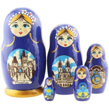 Матрешка Прага 5 мест синяя