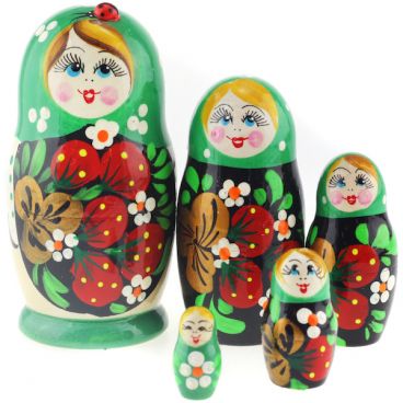 Матрешка сувенирка 5м зеленый платок ягоды
