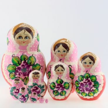 Матрёшка 10 мест платье в горошек розовая