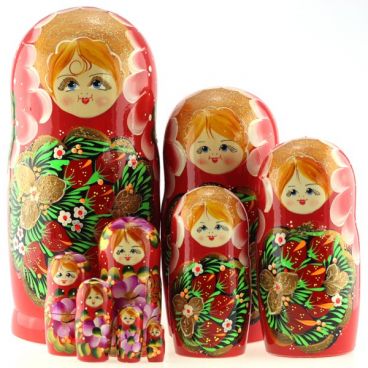 Матрёшка 10 мест прямая - медальон с ягодами красная