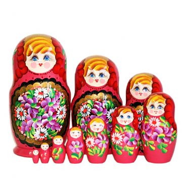 Матрёшка 10 мест прямая - розовая с цветами