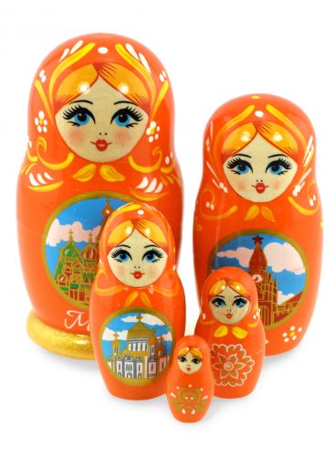Матрешка 5 мест &quot;Москва&quot; оранжевая