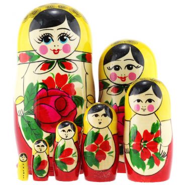 Классическая матрёшка 7 мест Семёновская с жёлтым платком