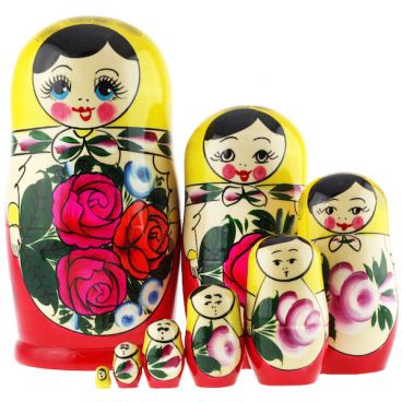 Классическая матрёшка 8 мест Семёновская с жёлтым платком