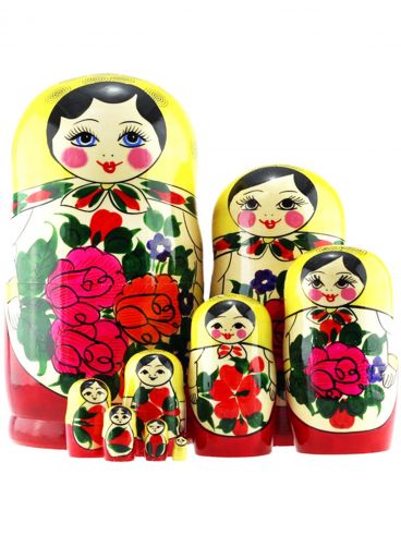 Классическая матрёшка 9 мест Семёновская с жёлтым платком