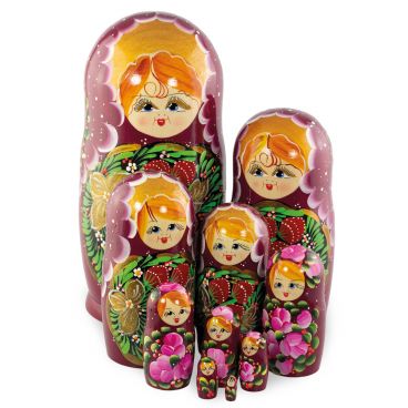 Матрёшка 10 мест медальон с ягодами бордовая