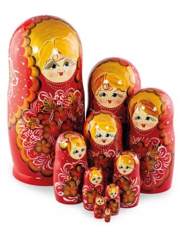 Матрёшка 10 мест красная золотые цветы