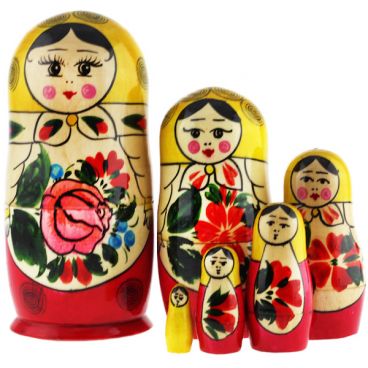 Классическая матрёшка 6 мест Семёновская с жёлным платком