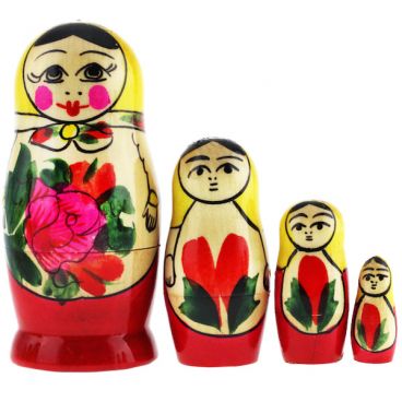 Классическая матрёшка 4 места Семёновская с жёлтым платком
