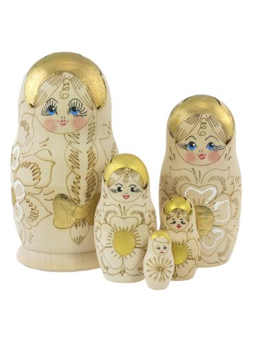 Матрешка жженка 5 мест золотой кокошник коса