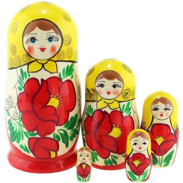 Матрешка 5 мест средняя Желто-красная