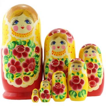 Матрёшка 7 мест русский платок жёлтая