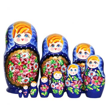 Матрёшка с цветами 10 мест -синяя