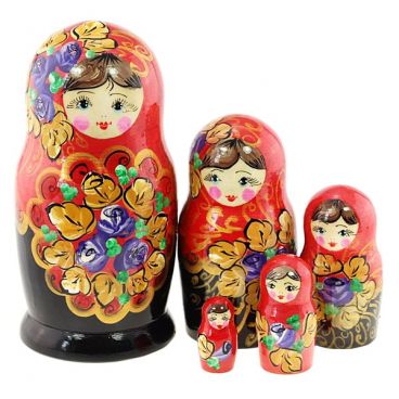 Матрёшка 5 мест золотые лепестки красная