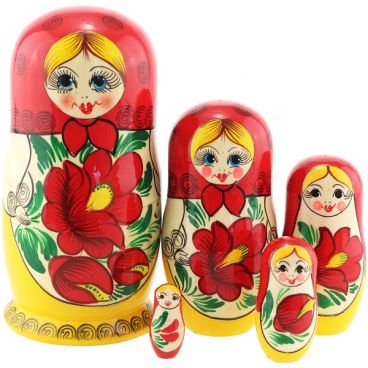 Матрешка 5 мест средняя Красно-желтая