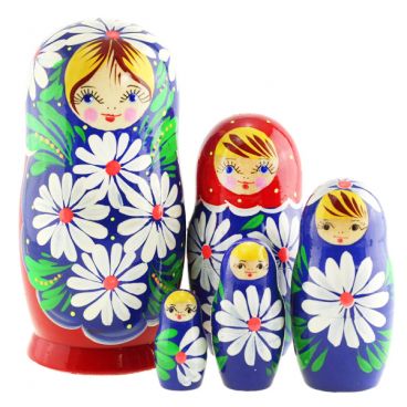 Матрёшка 5 мест синий фартук красная ромашки
