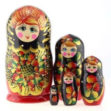 Матрёшка 5 мест золотой медальон красная