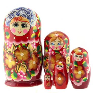 Матрешка 5 мест большая - голубой кокошник бордовая