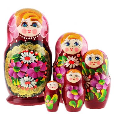 Матрешка 5 мест большая - золотой медальон-бордовая