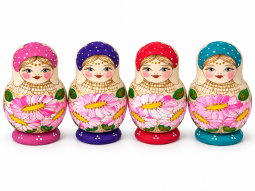 Матрешка пузатая жженка 5 мест цветы ассорти