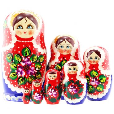 Матрёшка 7 мест платье в горошек красная